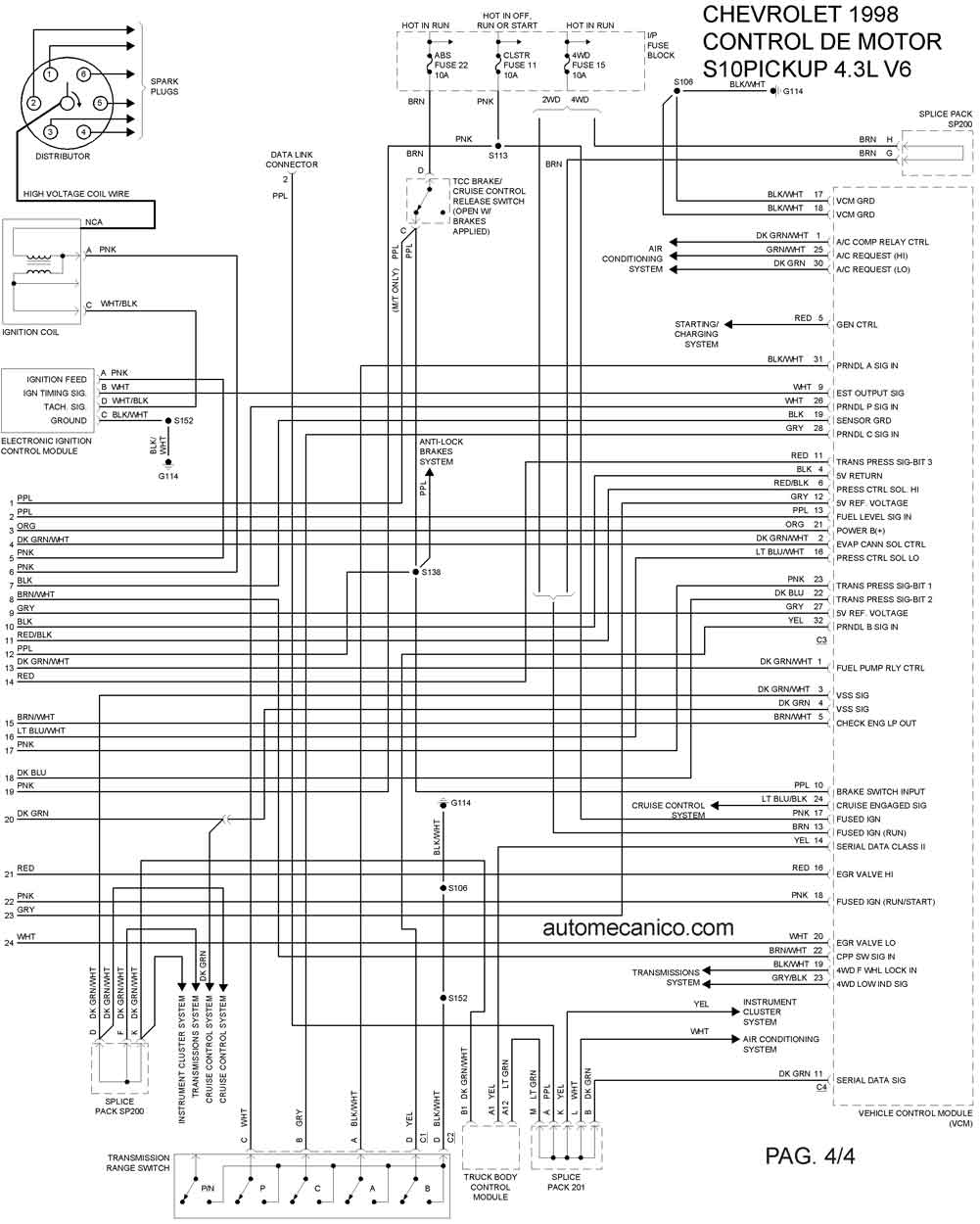 CHEVROLET 1998 | Diagramas - Esquemas - Graphics ... geo metro radio wiring diagram 